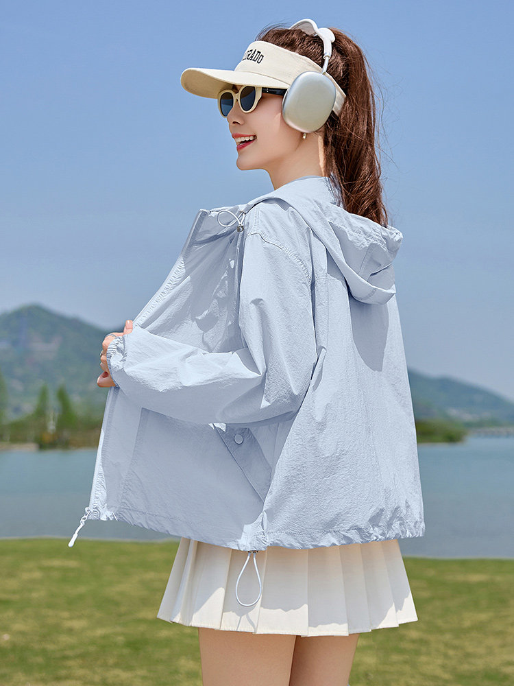 时尚防晒衣女夏季2025新款宽松休闲防晒服连帽户外透气开衫薄外套,女装防晒衣,以桐