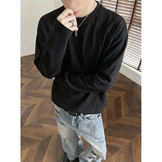 抖音得物高品质美式高街重磅曼巴棉cleanfit螺纹拼接卫衣长袖T恤，男装T恤，电商A486