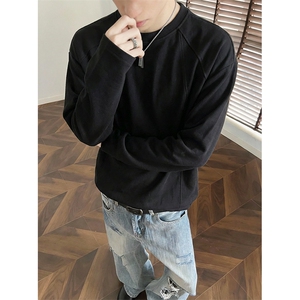 抖音得物高品质美式高街重磅曼巴棉cleanfit螺纹拼接卫衣长袖T恤图片