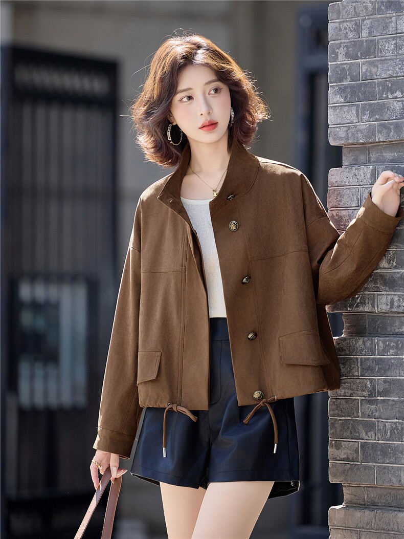 复古时尚休闲立领短款外套女2026早春新款高级感气质百搭夹克上衣,女装短外套,梦懿尔