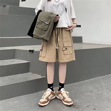 夏季2023新款工装短裤宽松潮ins五分裤女直筒港味中裤女K1380-P43，男装休闲裤，星座412-3
