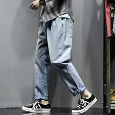2021春秋季日系潮流大码男美式直筒毛边纯色九分裤牛仔裤K297-P50，男装牛仔裤，电商A001