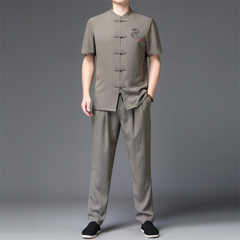 男士2023夏装套装风夏季新款短袖上衣唐装两件套潮流休闲男装图片