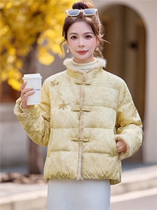现货2026新中式水貂毛拼接手工刺绣提花气质优雅白鹅绒羽绒服图片
