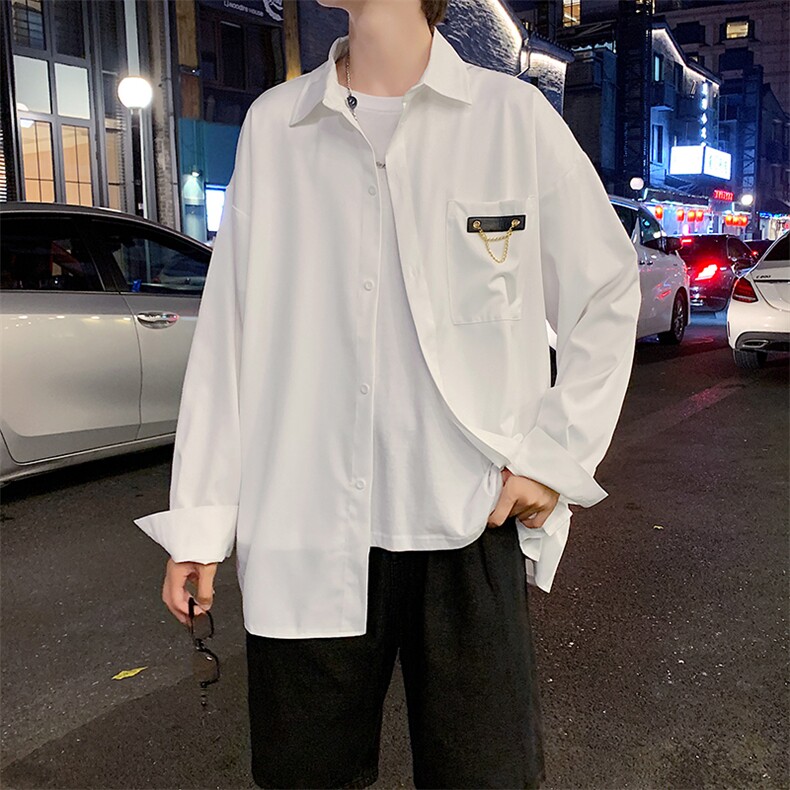 港风潮流夏季衬衫男长袖衬衣设计感垂感冰丝上衣外套W1084-P30,男装衬衫,星座512-2