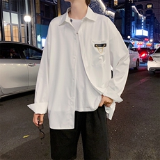 港风潮流夏季衬衫男长袖衬衣设计感垂感冰丝上衣外套W1084-P30，男装衬衫，星座512-2