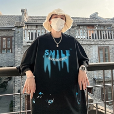 圆领破碎港风印花T恤短袖五分半袖夏季打底衫XT16-P35控48，男装T恤，星座216(原A116)