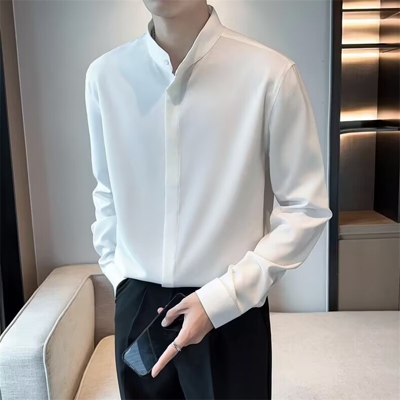 GS303P45新中式立领暗扣长袖衬衫日系韩版轻奢商务长袖衬衣外套,男装衬衫,星座1108-5