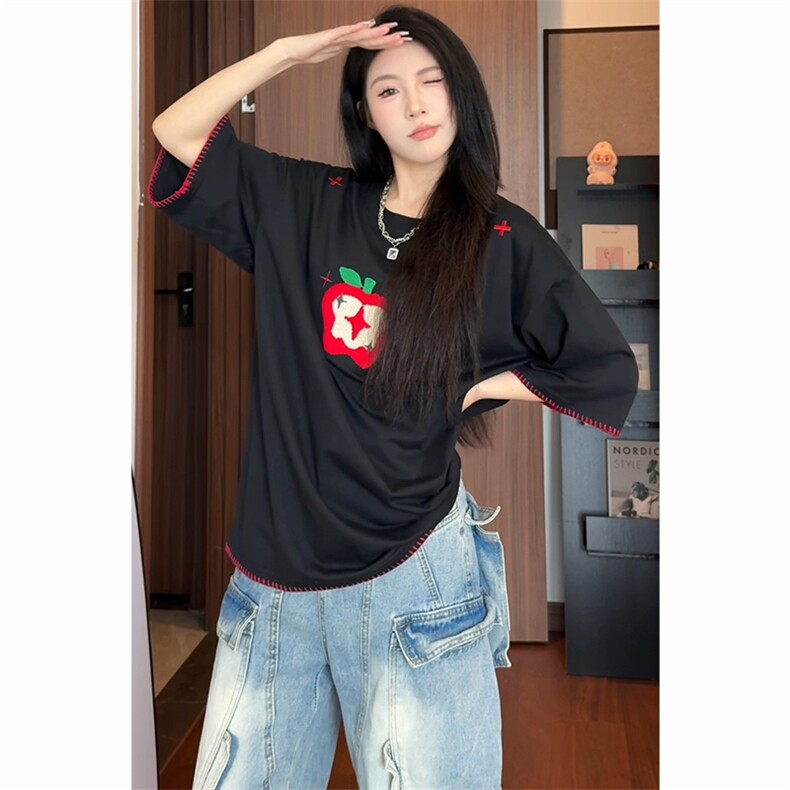趣味毛巾刺绣苹果短袖t恤男女cp190-特p35,男装T恤,电商B371