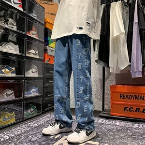 牛仔裤男秋季潮大码休闲裤子高街N8814P42图片