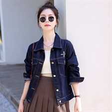 清仓捡漏~牛仔外套女秋季新款经典款翻领设计时尚百搭上衣小个子，女装牛仔外套，意芙