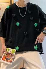 1港风运动情侣大码M-5XL嘻哈网红小爱心圆领短袖T恤DT7742P55控78，男装T恤，星座226-2