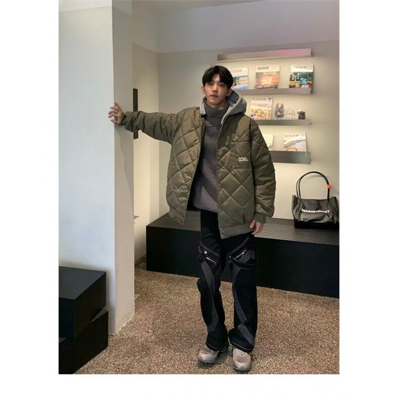学院风时尚百搭棉服外套男女冬季新款撞色拼接潮流加厚保暖棉衣图片