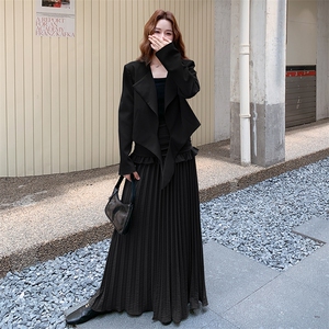 设计感条纹拼接西装外套套装女2025秋季新款高腰半身裙西服两件套图片