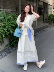 蓝色高级感衬衫套装裙女2025夏季新款巨好看气质绝美半身裙两件套，女装套装/套裙，慧尚依恋
