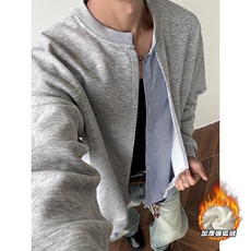 380g重磅假两件加绒银狐绒长袖开衫卫衣男W5055J加绒-特P60控108，男装卫衣，电商A001-1