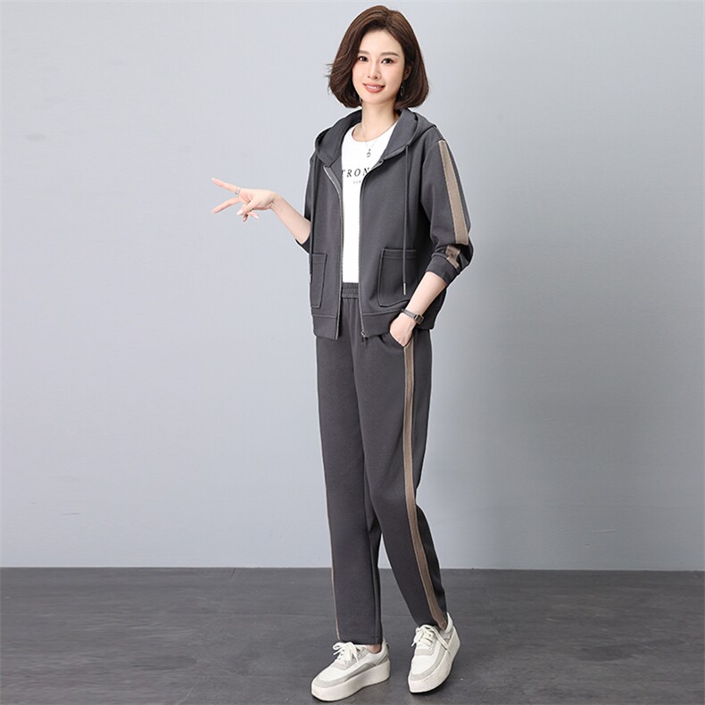 (现货)时尚休闲撞色连帽贴袋减龄套装,女装套装/套裙,依恋蒂丝