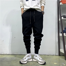 B230-9187P85简约纯色个性刺绣束脚片运动卫裤男士百搭九分裤，男装休闲裤，电商B230