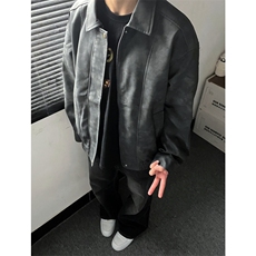 档口图抖音PU皮夹克宽松复古纯色外套DY2407-P80，男装夹克，星座1213