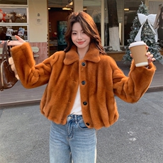 南瓜色秋冬皮毛一体外套女仿水貂绒休闲上衣2C353--719#P190K288，女装短外套，2C353
