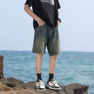 美式高街复古水洗牛仔短裤男直筒宽松大码潮牌vibe港风五分裤夏季图片