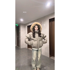 现货三防重磅硬挺boxy短款羽绒棉衣座山雕大毛毛领PU皮棉服外套冬，男装棉衣，电商A443