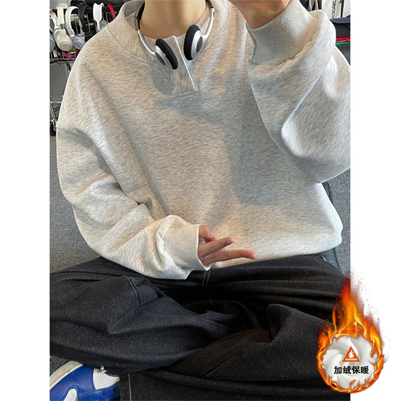 重磅320克亨利领宽松休闲卫衣男W4647JR（加绒）特P42/W4647特P35，男装卫衣，电商A007