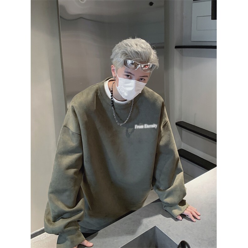 2025秋季新款闪电印花麂皮绒宽松圆领卫衣wyjp5001-特p35控69,男装卫衣,星座605(原A050)