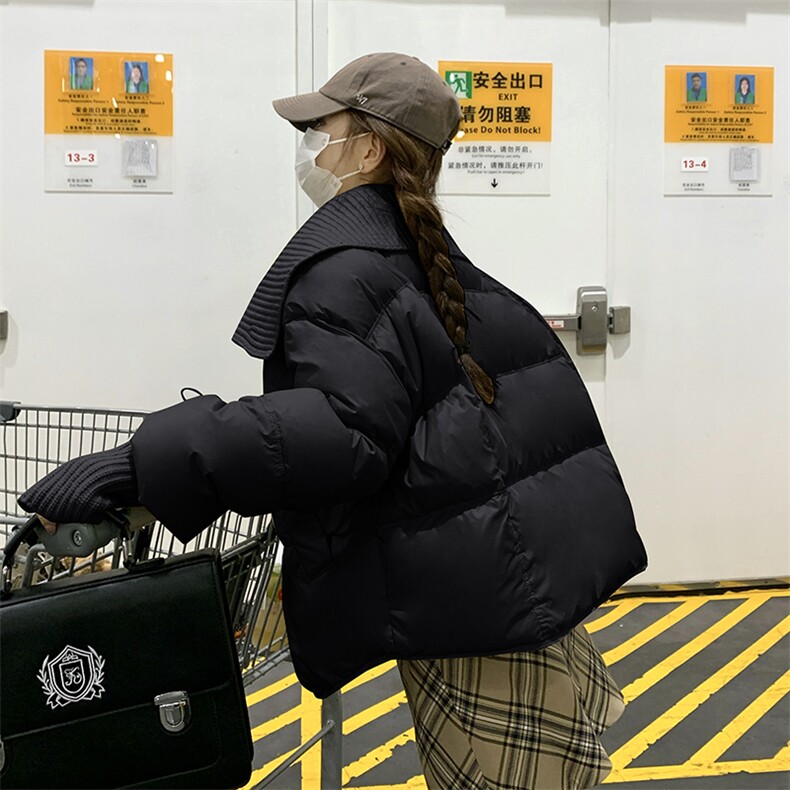 黑色短款羽绒服女2024冬季新款加厚白鸭绒面包服外套,女装羽绒服,诺蝶