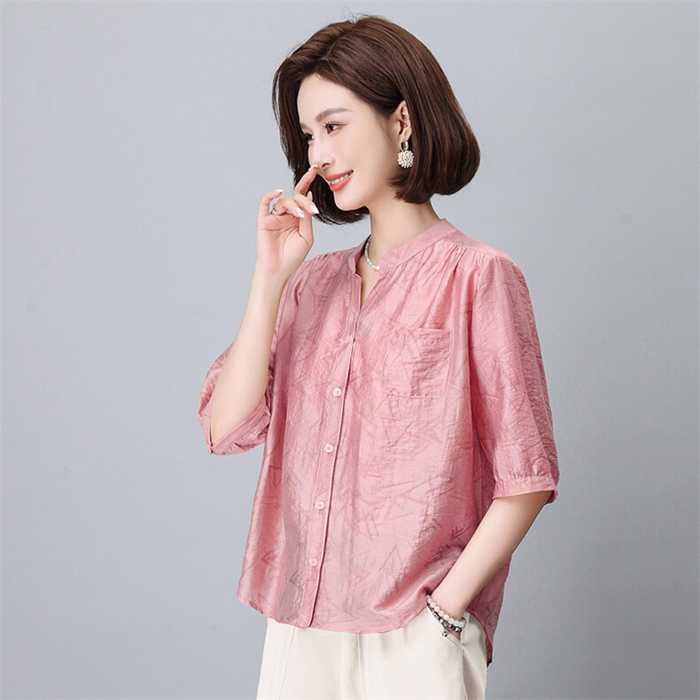 天丝衬衫女2025夏季新款时尚宽松中年妈妈洋气减龄亚麻,女装蕾丝衫/雪纺衫,悦见她