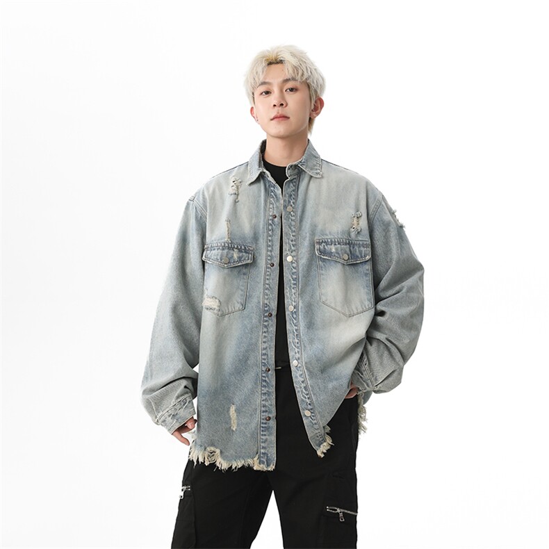 潮牌牛仔服外套男翻领破洞宽松上衣青年春新款休闲夹克JK1175-P70,男装夹克,星座1103-3