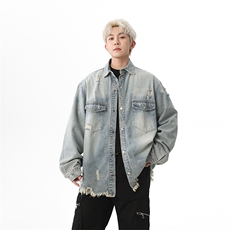 潮牌牛仔服外套男翻领破洞宽松上衣青年春新款休闲夹克JK1175-P70，男装夹克，星座1103-3