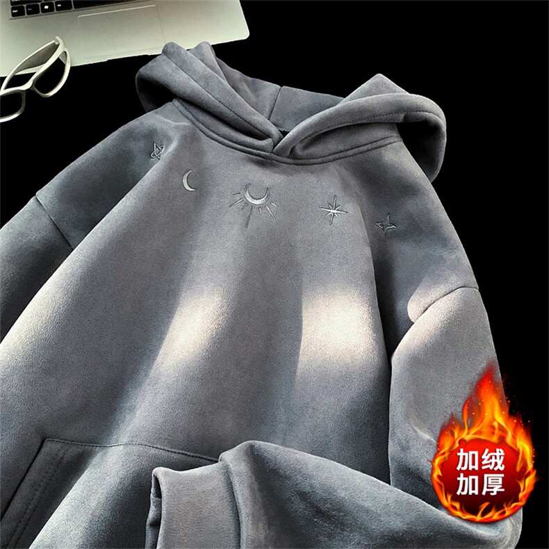 加绒麂皮绒DC5313-TP65控价88冬季新款时尚刺绣卫衣保暖连帽上衣,男装卫衣,电商A102-1