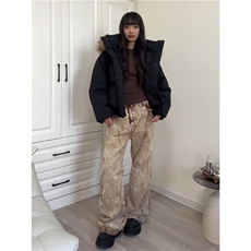 韩版甜美大毛领连帽黑色派克服棉袄女冬季保暖加厚美式面包服外套，男装棉衣，星座1210-1