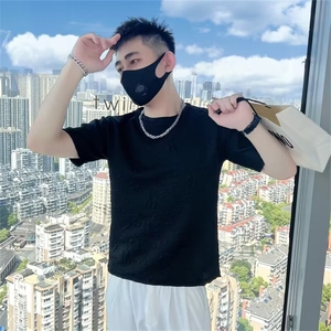 时尚短袖T恤潮流新款提花标准潮气质青春流行夏季原宿日系慵懒男图片