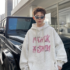 已注册/华棉春秋外景宽松连帽卫衣男潮流落肩WY00182/P45加绒P50，男装卫衣，电商B316