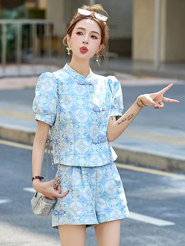 新中式国风短裤套装女夏新款轻奢高级感时尚减龄绝美小香风两件套,女装套装/套裙,韩宇舍