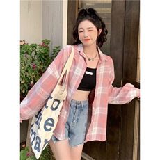 TC674-p45粉色格子衬衫外套女秋冬2026新款慵懒风长袖衬衣，女装衬衫，星座617A-2