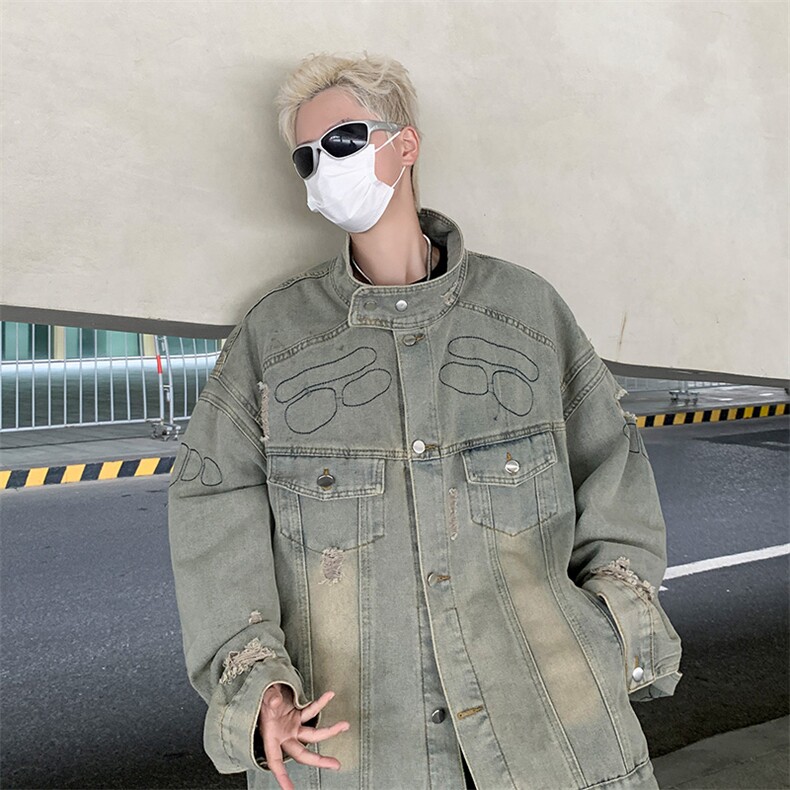 F368P80男生秋装新中式潮牛仔外套男复古宽松水洗做,男装工装外套,星座512-6