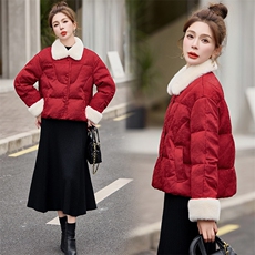 新中式国风羽绒服女2024冬季新款小个子今年流行漂亮短款红色外套，女装羽绒服，悠米