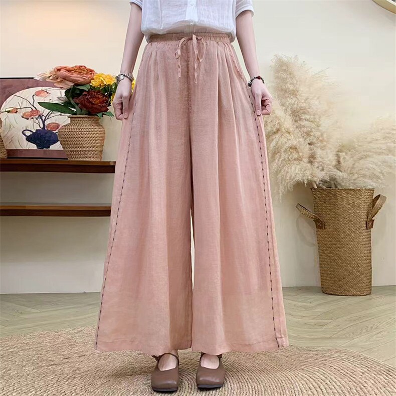 佛系衣服女春季飘逸仙气禅服女复古棉麻素衣外套休闲裤，女装休闲裤，江忆布依