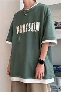 新款夏季短袖珠地面料宽松发泡字母假两件男士T恤ZDY3411-P50,男装T恤,星座717