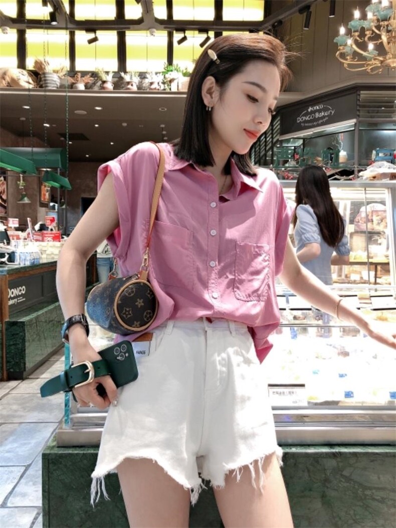 雪纺无袖衬衣，女装，一杭