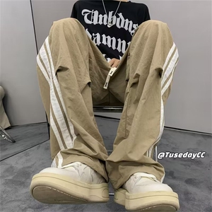 美式裤脚拉链运动裤男秋季高级感直筒裤子潮牌垂感休闲图片