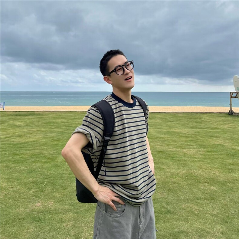 【已到大货】DA160-P40插肩袖拼色短袖t恤男士夏季重磅男装体恤潮图片