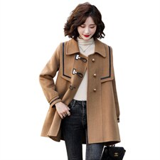 现货2021年冬季简约时尚大气A字摆海军领手工缝制双面呢大衣，女装毛呢外套，菡迪欧娜