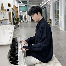 春季亚麻长袖衬衫男纯色宽松韩版潮流休闲上衣麻衬衣3419P45，男装衬衫，星座710