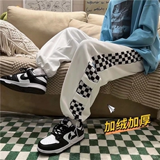 棋盘格裤子男春秋百搭潮流宽松痞帅美式加绒B384P35，男装休闲裤，星座1116-2