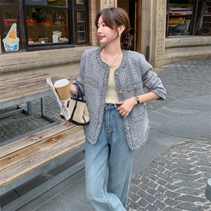 灰色法式小香风外套女2025春季新款高级感超好看独特漂亮气质上衣图片
