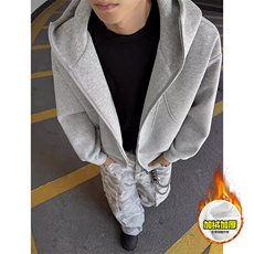 480G重磅加绒硬挺boxy男女秋冬美式高街结构高领卫衣开衫厚外套，女装短外套，电商A486-1